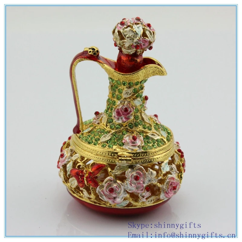 Металлическая шкатулка для ювелирных изделий в форме чайника со стразами | Дом и