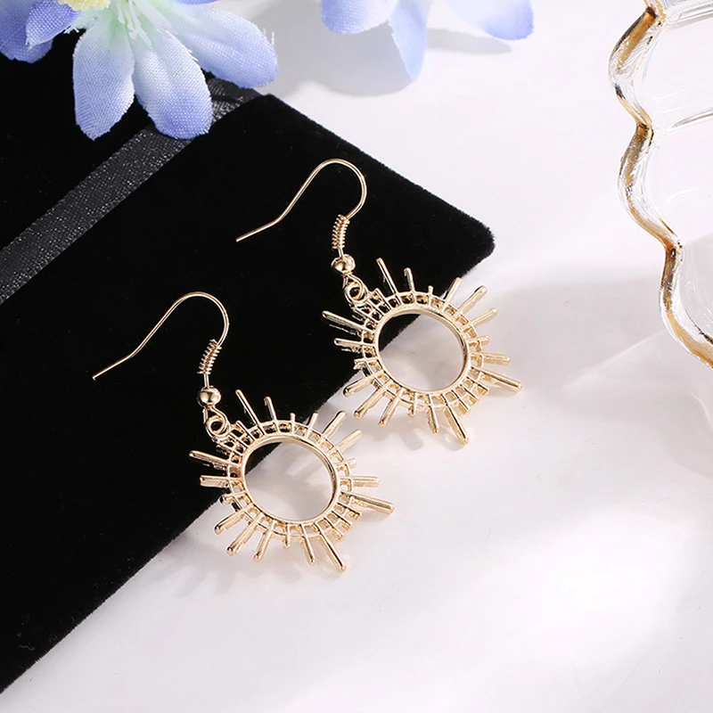New Design Gold Color Personality Dangle Earrings For Women Hollow Sun Moon Asymmetrical Boho Indian Jewelry Pendientes | Украшения и