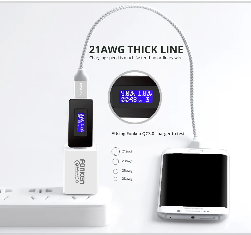 3 шт. FONKEN Micro USB кабель Быстрая зарядка для телефона кабель 2128AWG QC3.0 4,0 2.4A Быстрая зарядка нейлоновый плетеный шнур для мобильных данных