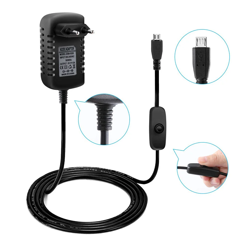 Лидер продаж 5 в 3A Raspberry Pi 3 Кнопка питания адаптер Micro USB порт для Model B штепсельная