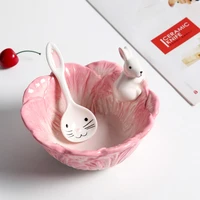 ceramic rabbits bowl cabbage style dishes rabbits plate fruit salad bowl tableware home party decor dining supplies