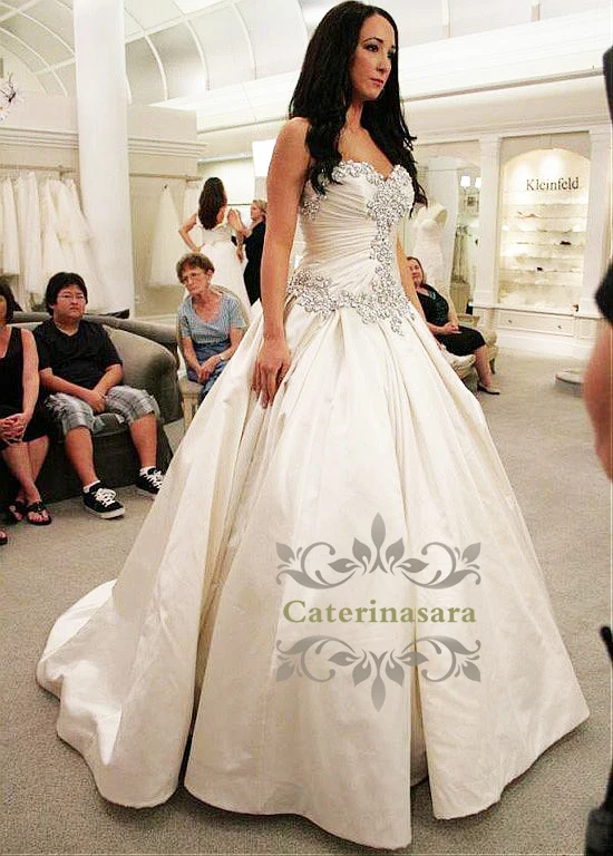 

Ball Gown Wedding Dress with Crystals Sweetheart Bride Dress Cathedral or Royal Train Puffy Skirt Handmade