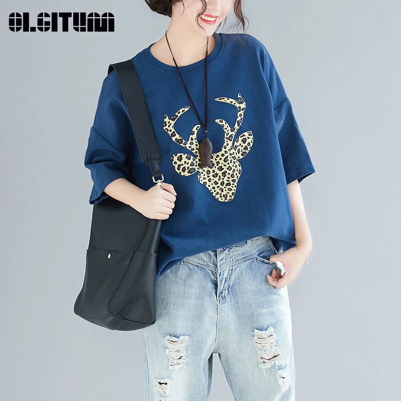 

New Arrival 2020 Plus Size T-shirt Women Summer Loose Half Sleeve Casual T-shirt Female O-neck All-matched Tee Tops Female TT427