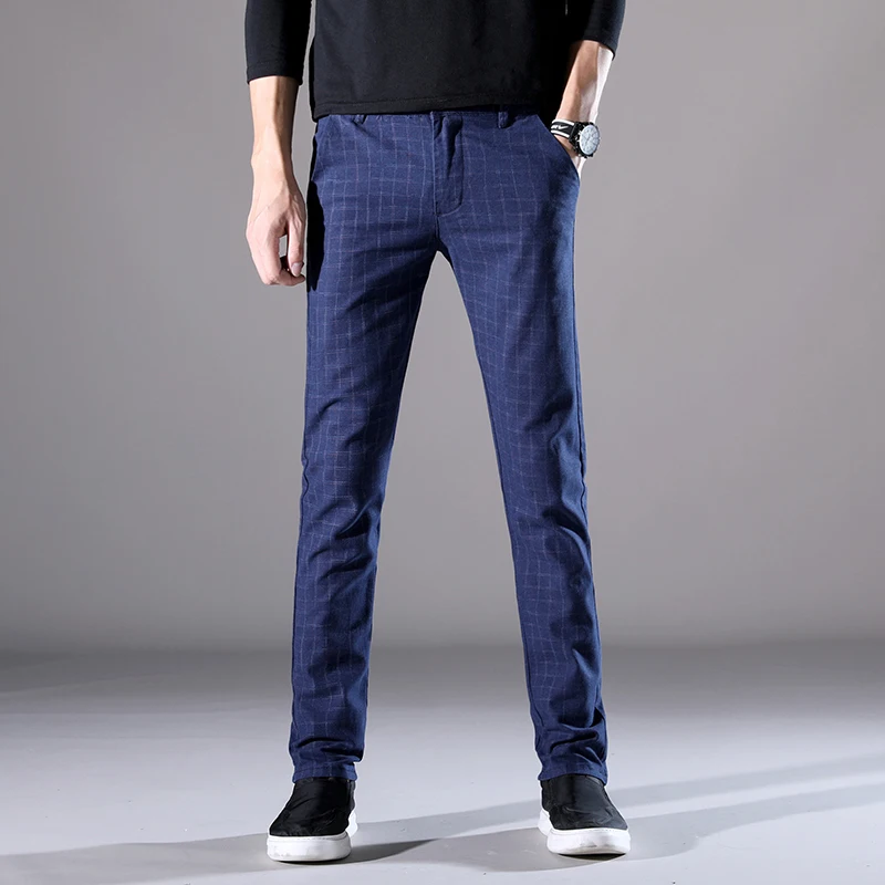LENSTID 2019 Spring Autumn New Casual Plaid Pants Men Cotton Slim Fit Chinos Fashion Trousers Male Brand Clothing Plus Size K519 | Мужская
