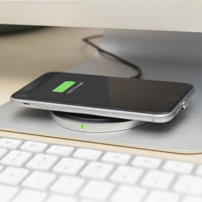 QI Беспроводной Зарядное устройство Ультра тонкие металлические для iPhone X 8 плюс