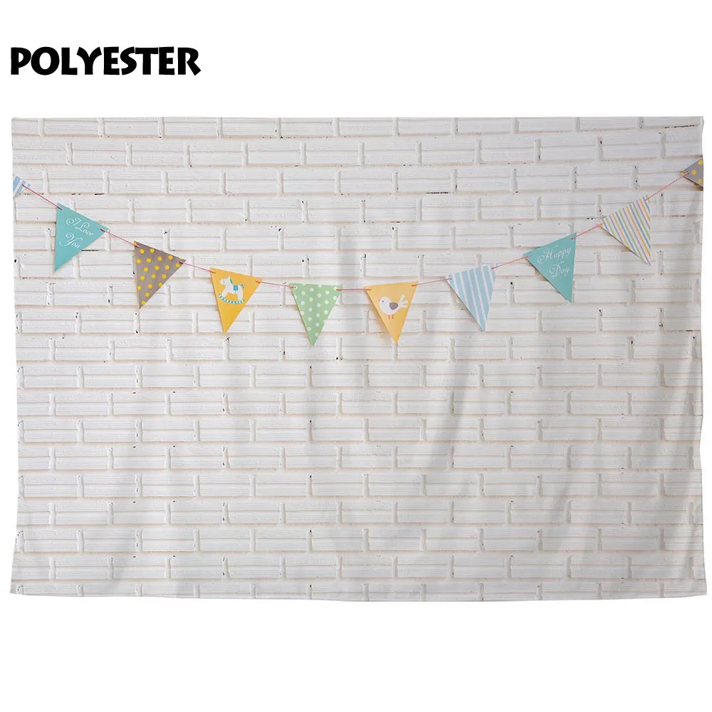 Allenjoy backgrounds for photography studio white brick wall decorated colorful cartoon flag children backdrop newborn photocall |