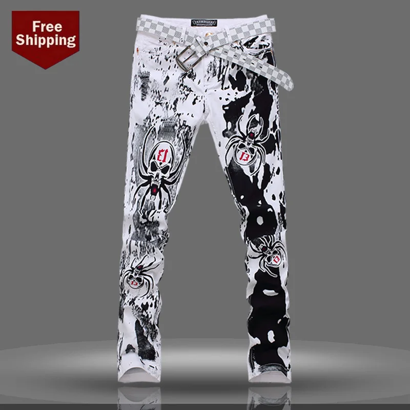 Men fancy denim jeans pants skinny 