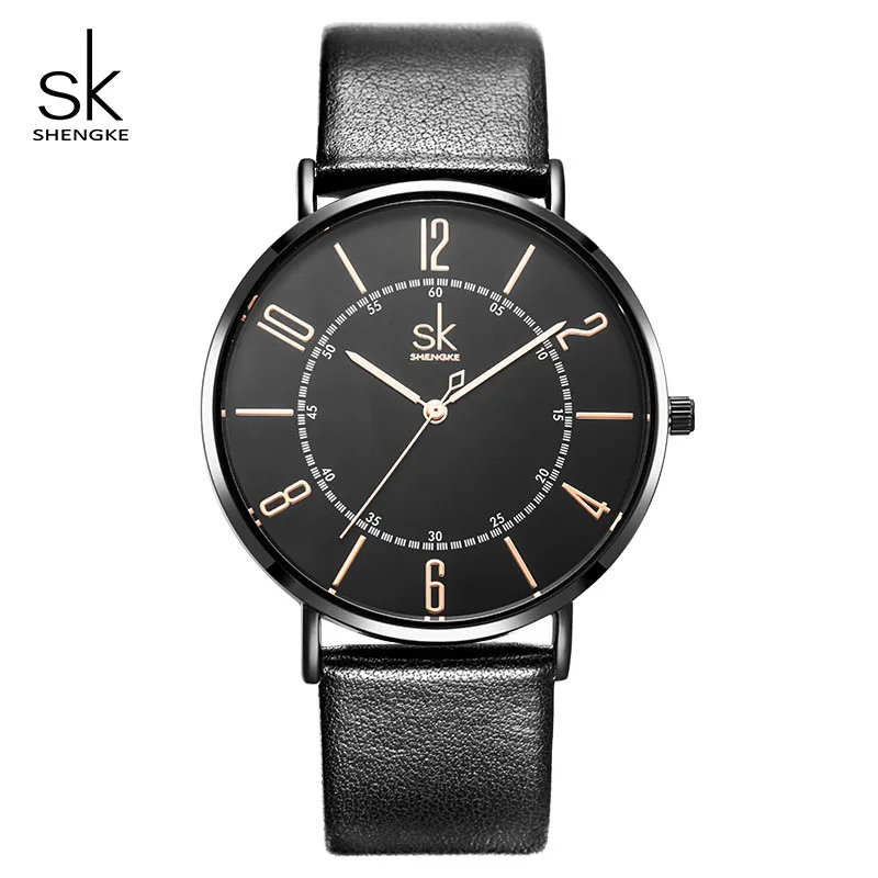 Shengke модные парные часы кварцевые женские наручные часы набор Reloj Montre простой кожаный ремешок Валентина Любовь Подарки на день рождения - Цвет: Black man