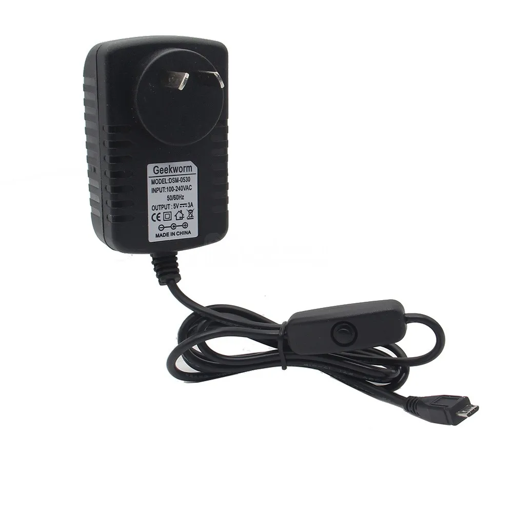 Raspberry Pi 3 Model B + (плюс) DC 5V 3A адаптер питания/источник питания с переключателем Micro USB