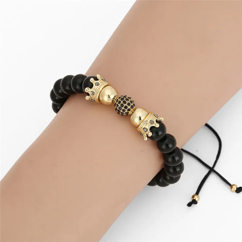 Новый модный браслет NADEEM 8 мм с медными шариками и короной из фианита