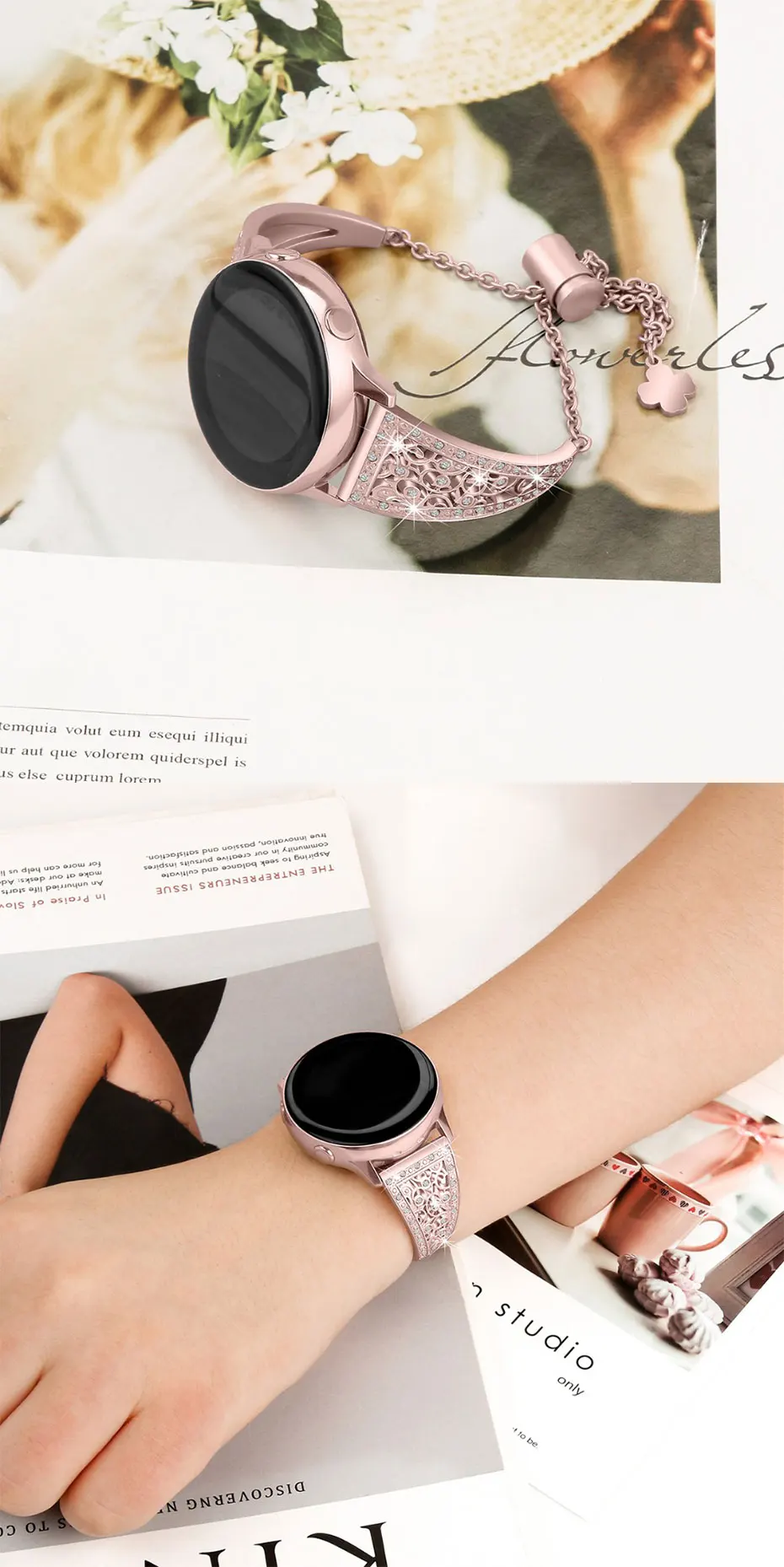 UTHAI S10 для samsung Galaxy Watch 42 мм/46 мм цветок металлические алмазные ремешки для часов