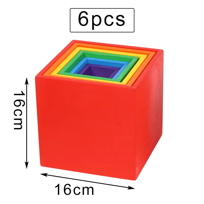 6-box-colorful Детские игрушки большой Радужный штабелер деревянные игрушки для детей креативные радужные строительные блоки Монтессори Развивающие игрушки для детей - Цвет: 6-box-colorful