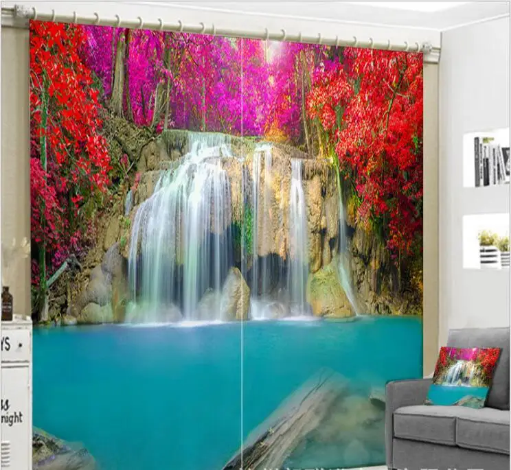 

Curtains for the kitchen Maple leaves Waterfall office Bedroom living room decorate 3D Window Cortinas Drapes Rideaux pillowcase