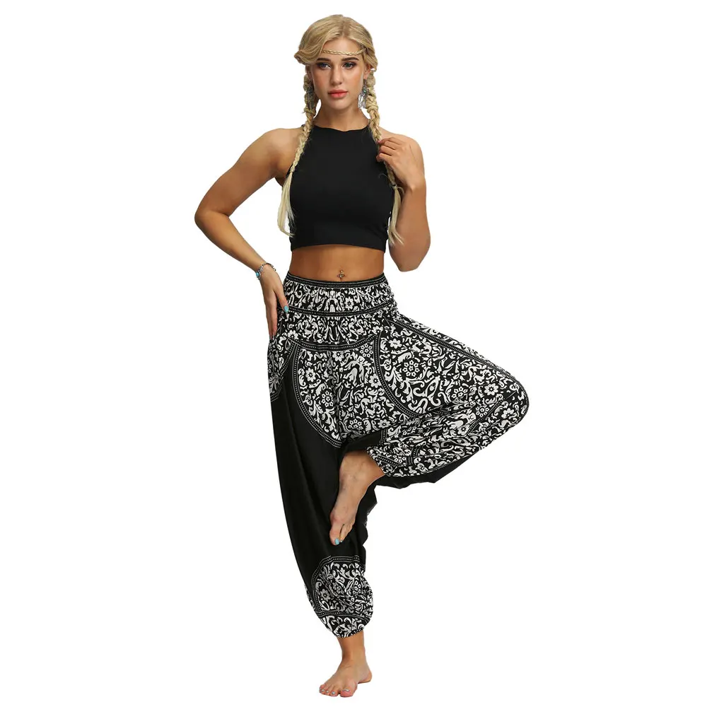 

Jessingshow Casual Loose Harem Pants Women 2019 Elastic Waist 3D Floral Ethnic Pants Bloomers Trousers Beach Bohemian Streetwear