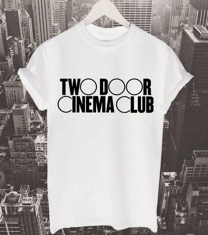 

Женская футболка с надписью клуба кинотеатра с двумя дверями, хлопковые повседневные Забавные футболки для леди, топ, футболка, черный, белы...