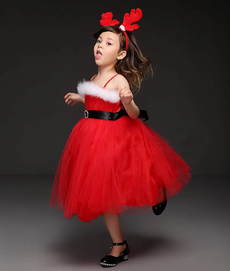 Christmas Santa Dress Children 6 Years Mesh Kids Costume Little Girls Dresses Carnival Tutu For 6Y | Детская одежда и обувь