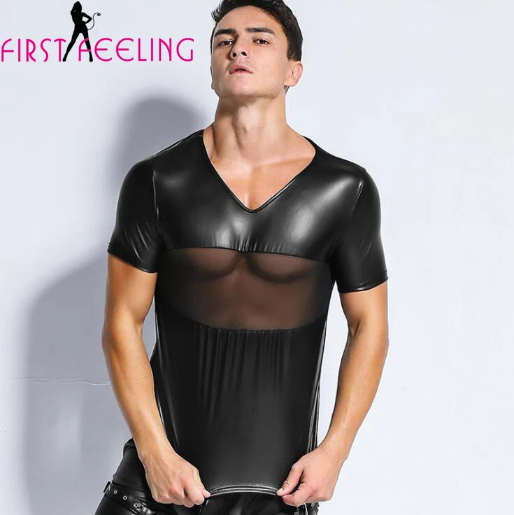 M XXL Мужская Новая модная Клубная одежда сценическая сексуальная черная кожаная