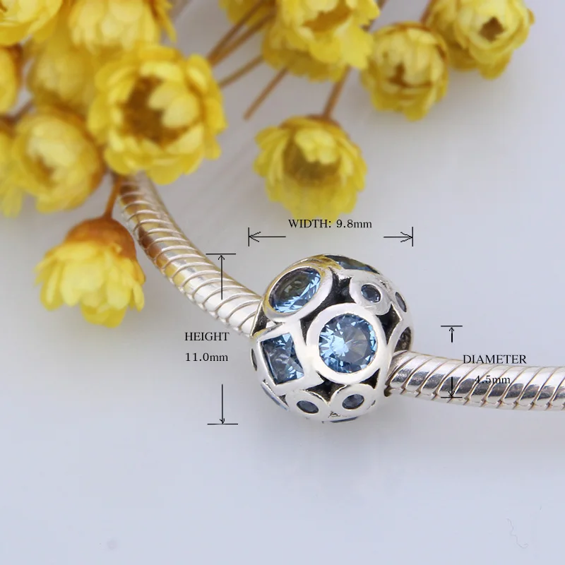 Роскошные серебряные Талисманы 925 синий cz Essence Collection Бусины Fit Пандора браслет