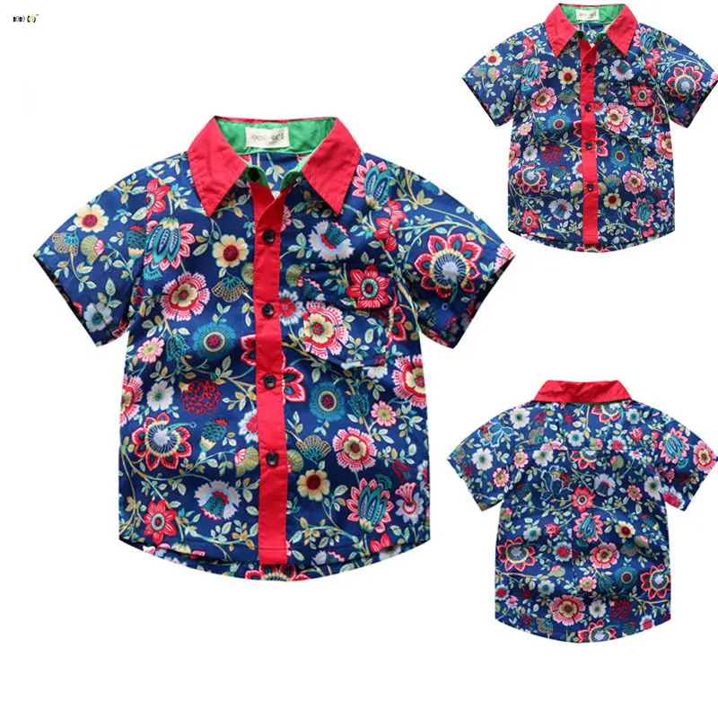 Летние рубашки с короткими рукавами для мальчиков повседневные блузки цветами и