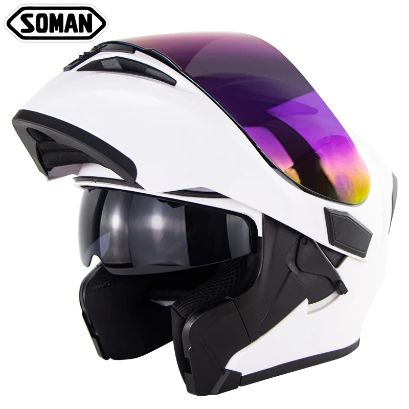 Soman Full Face Motorcycle Street Helmet with K5 Rainbow Lens Motor Bike Racing Helm Motocross Casco Casque Moto DOT SM955 | Автомобили и