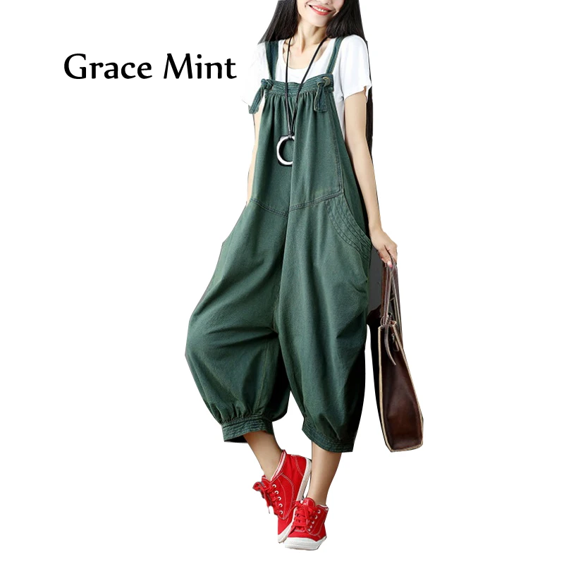 Women Casual Drop Crotch Jumpsuits Solid Color Oversized Baggy Rompers Overalls Jumpsuits