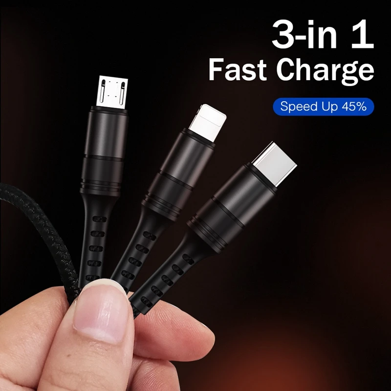 USB кабель для телефона быстрой зарядки и передачи данных Android Type C 3 в 1 Micro Apple Xiaomi