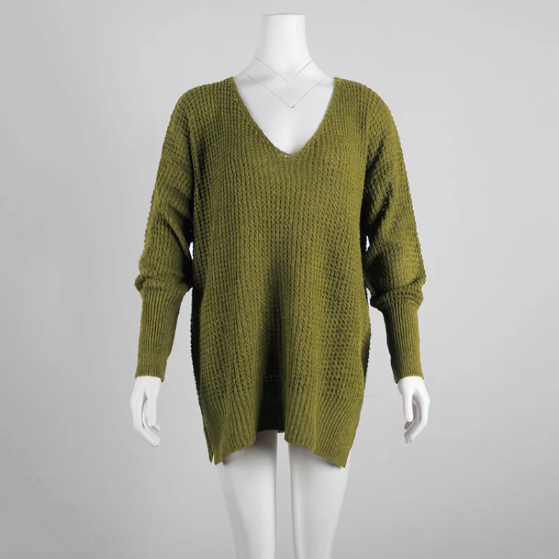New Loose White Women Sweaters Long Sleeve V-Neck Knitted Solid Black Gray Lady's Pullovers Female Autumn Casual Tops | Женская