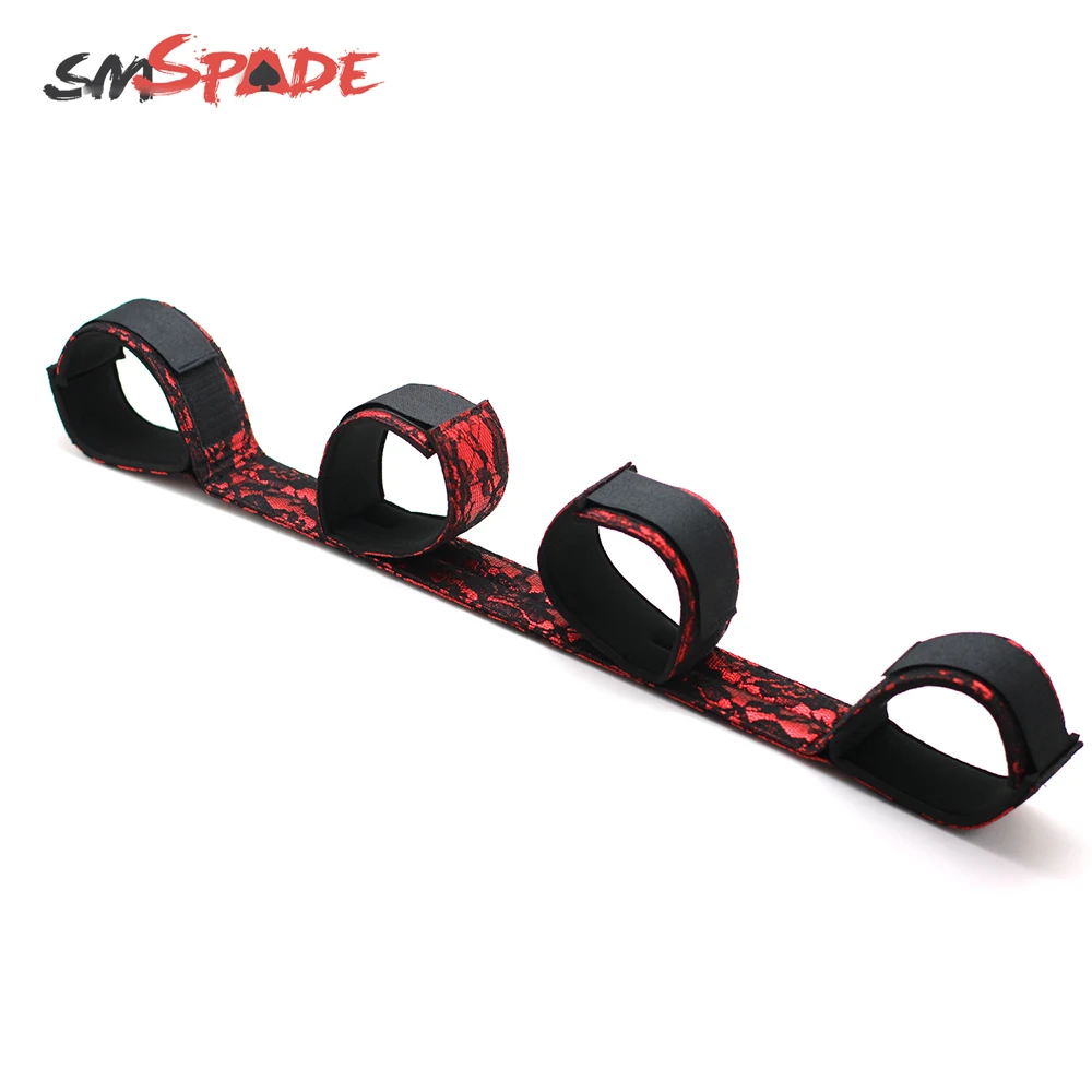 SMSPADE черный с красным кружевом PU Запястья и лодыжки манжеты удерживающая