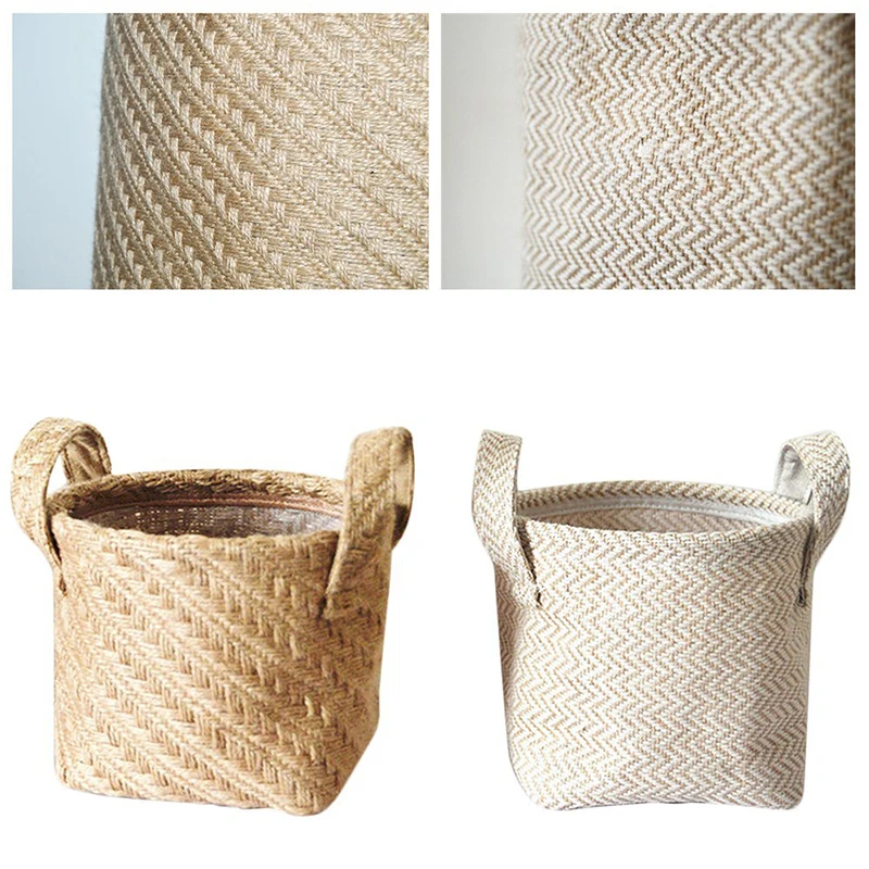 

Jute Woven Storage Basket Hemp Rope Flower Pot Dirty Clothes Laundry Hamper With Handles Office Desktop Sundries Organizer Box