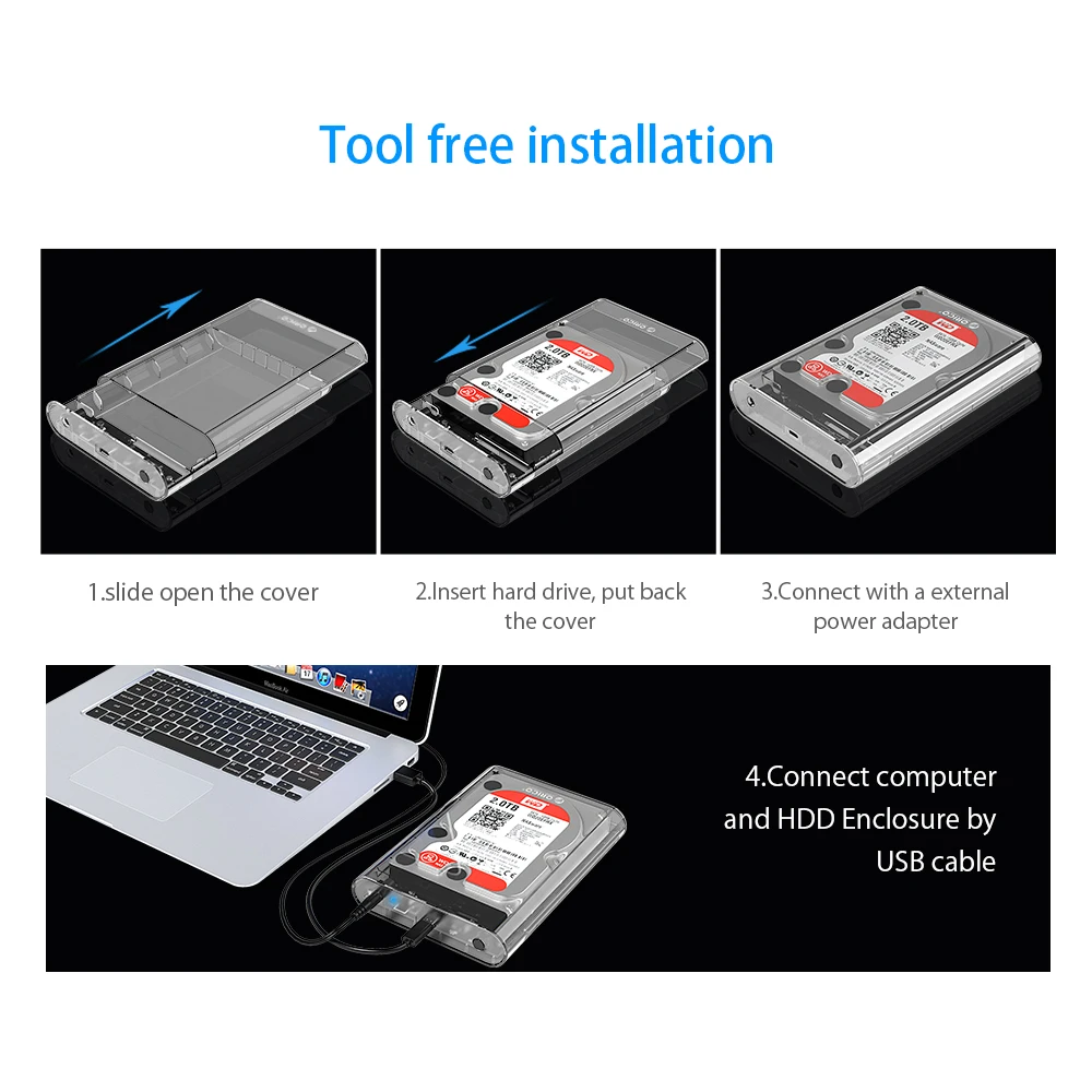 Прозрачный корпус для жесткого диска Orico 3 5 дюйма USB 0 Гбит/с Sata поддержка Uasp 8 ТБ