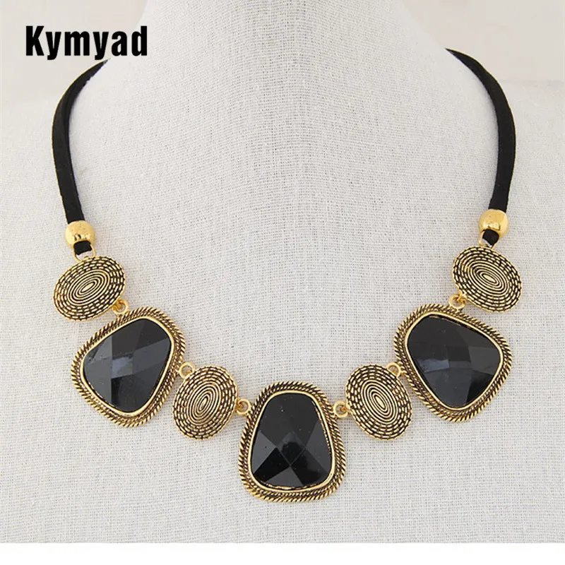 Kymyad колье ювелирные изделия черный Rope Chain для женщин кулон камень из смолы