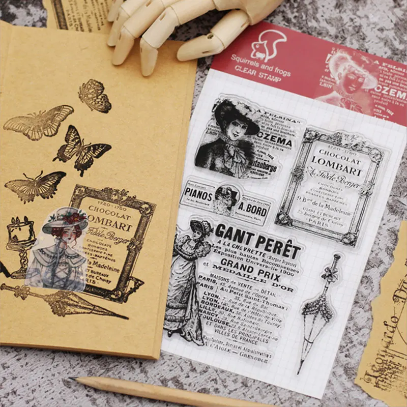 Винтажный прозрачный силиконовый штамп с персонажами для скрапбукинга сделай