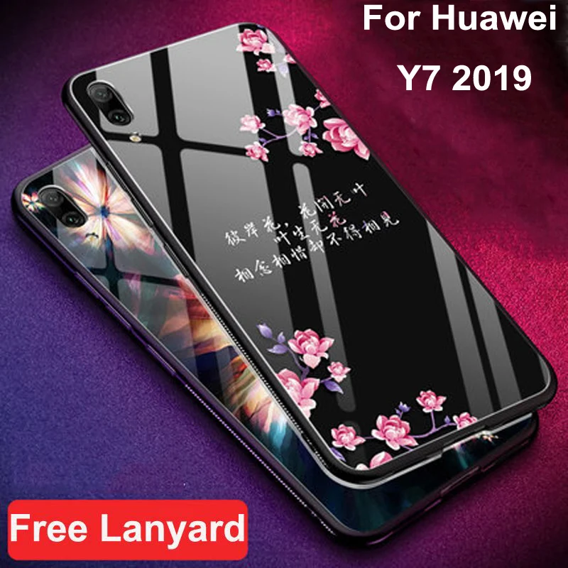 

Чехол для Huawei Y7 2019, чехол, роскошное закаленное стекло + чехол с мягкими краями 5,5 дюйма для Huawei Y 7, чехлы для телефонов HuaweiY7, оболочка