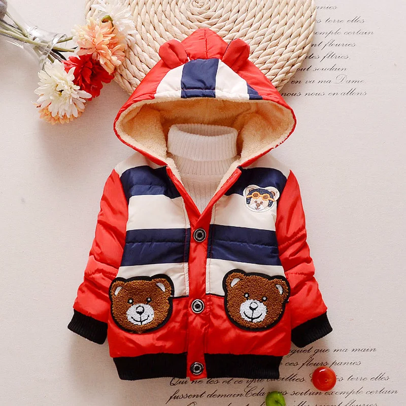 Toddler Boys Jacket 2018 Cartoon Bear Kids Autumn Warm Cotton Hoodies Infant Fur Lined Coat Children Casual Outerwear Clothing | Детская