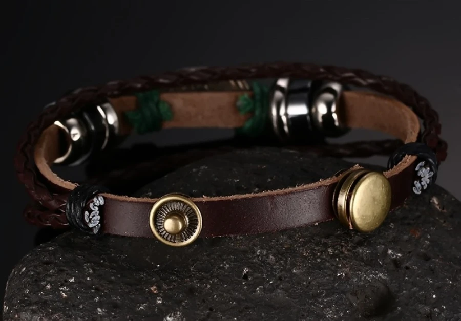 Sauvoo Punk Vintage Alloy Fish Charms Braided Leather Bracelets Multilayers Rope Wrap Wristband Bracelet Men Fashion Jewelry | Украшения и