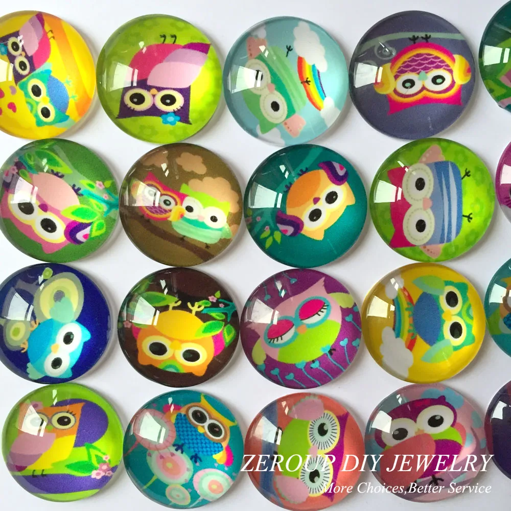 

ZEROUP Cartoon Owl Pattern Pictures Round Glass Cabochon 12mm Dome Flat Back Embellishments DIY Jewelry Finding TP-007-R