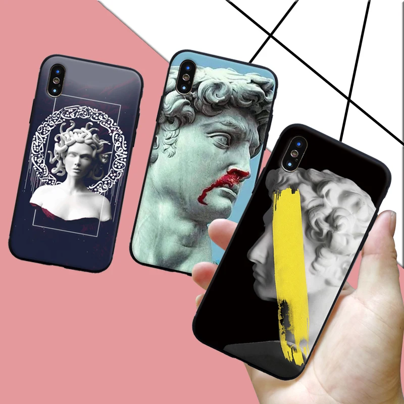 For iphone 11 PRO case Fashion plaster statue funny painting soft silicone phone cover for Apple iPhone 5 SE 6 7 8 Plus XS R MAX |