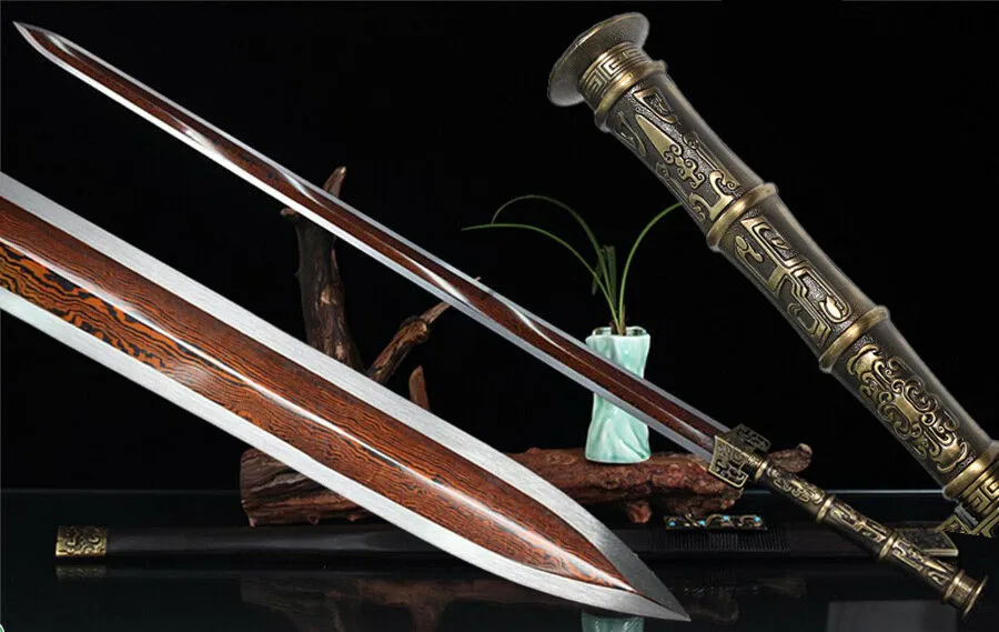 Высокое качество KungFu Han jian меч острый катана красный дамасский сложенный