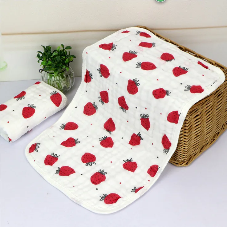 Strawberry 1 шт. васойоли красочные печатные отрывистые ткани 30*50 см с подвешиванием и краем Муслин Хлопок 6 слоев носовой платок мягкое полотенце - Цвет: Strawberry