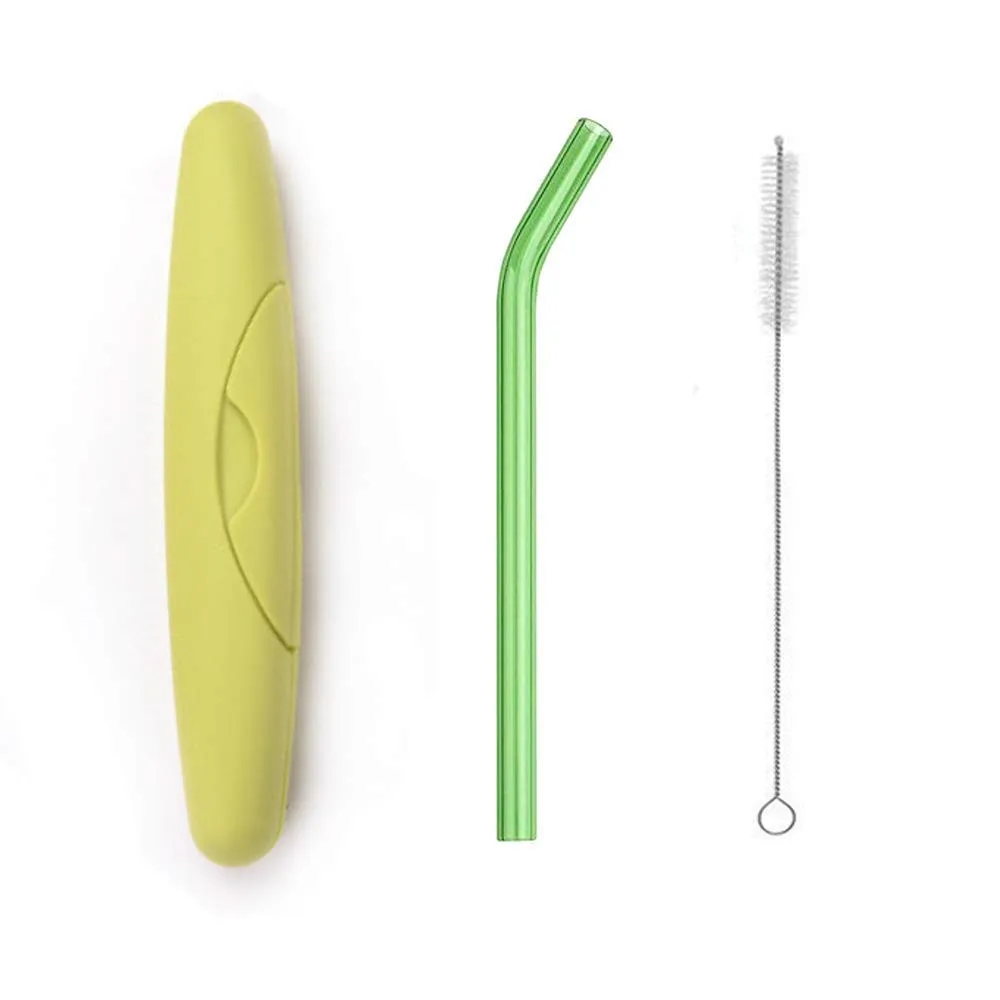 green 1 шт. из особо тонкого гнутого стекла Pipet Экологичные стеклянные соломинки с чехол для здоровья ребенка питья экологически чистые рождественские - Цвет: green