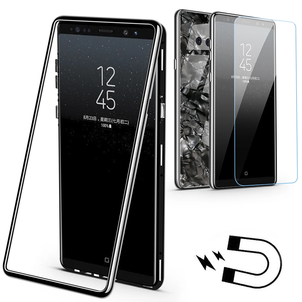 Покрытый магнитным 360 Защитный стеклянный мраморный чехол для samsung Galaxy S9 S8 S10 Plus Note 9 8 S7 Edge S10e с передней мягкой пленкой