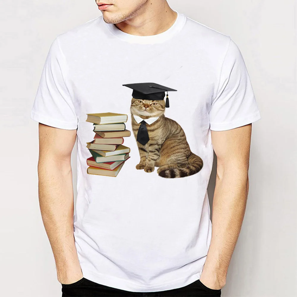 Футболка мужская с принтом кошек галстуков и шляп коротким рукавом | Мужская