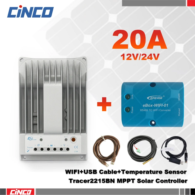 Контроллер солнечной батареи Tracer2215BN 20A 12 В/24 EPEVER eBox Wi Fi USB кабель связи и датчик
