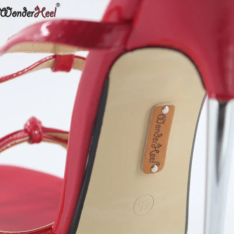 Wonderheel/пикантные женские босоножки из искусственной кожи на очень высоком каблуке 16 см с ремешком и пряжкой на металлическом каблуке