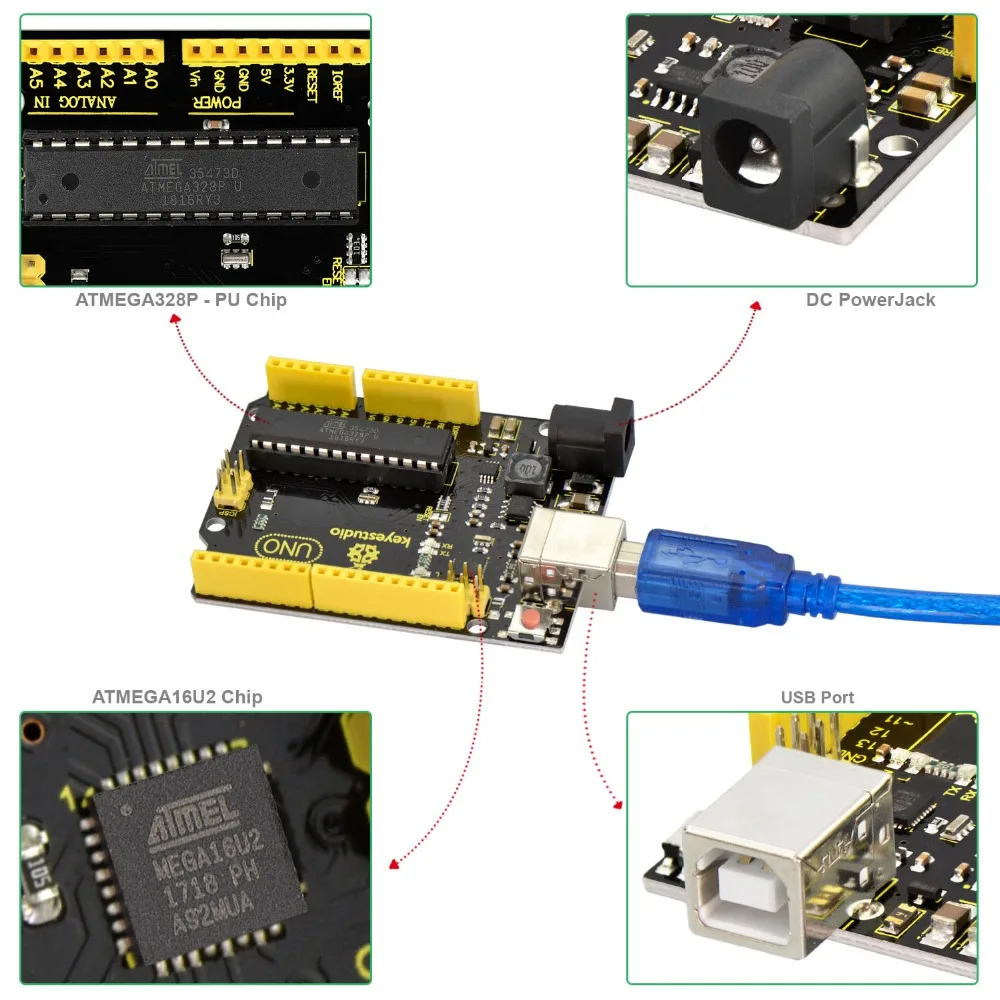 Новинка! Keyestudio супер UNO R3 ATmega 328 плата расширенный MP2307DNSOP-8+ USB кабель для Arduino DIY проект
