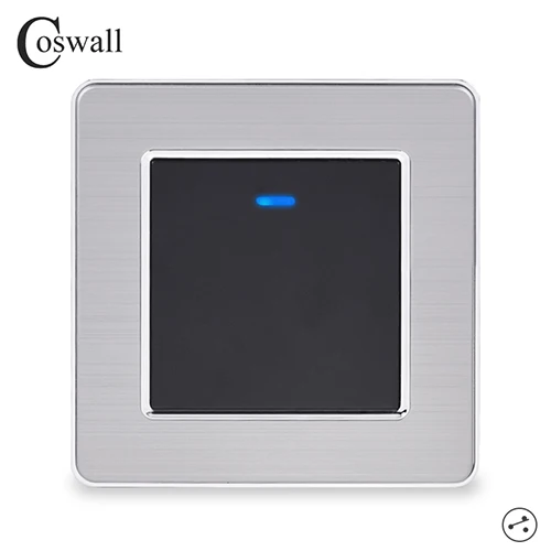 Black Coswall 1 Gang 2 Way светильник переключатель On/Off настенный выключатель с Светодиодный индикатор проходят через выключатель переключается Нержавеющая сталь Панель - Цвет: Black