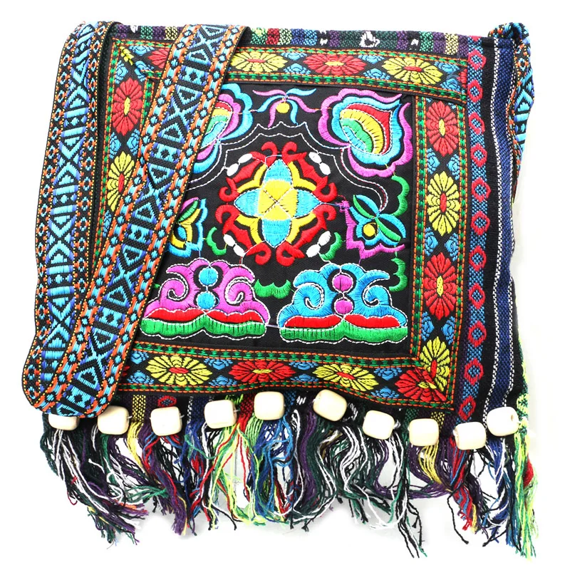 Сумка мессенджер THINKTHENDO с вышивкой Hill Tribe кисточками в стиле бохо хиппи|tassel bag|bag