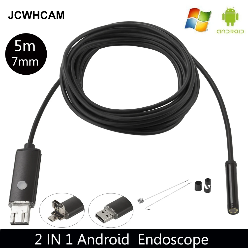 JCWHCAM 7 мм объектив 5 м Android USB эндоскоп камера Гибкая Змея труба осмотр телефон OTG