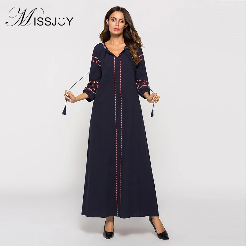 Платье Макси женское с рукавом 2018 и вышивкой в арабском стиле|Женские платья| |