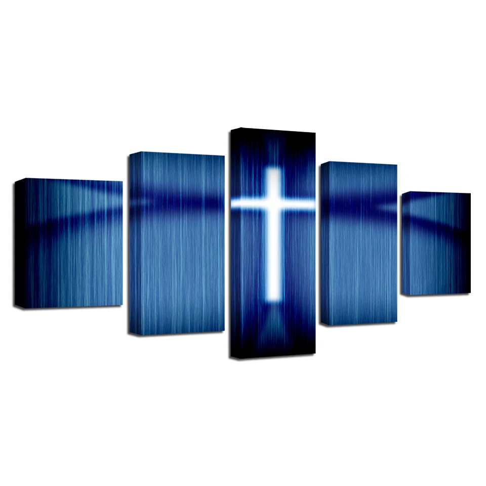 Modern Decor Home Living Room Modular Pictures Framework 5 Pieces Christian Cross Canvas Paintings HD Printing Wall Art Posters | Дом и сад